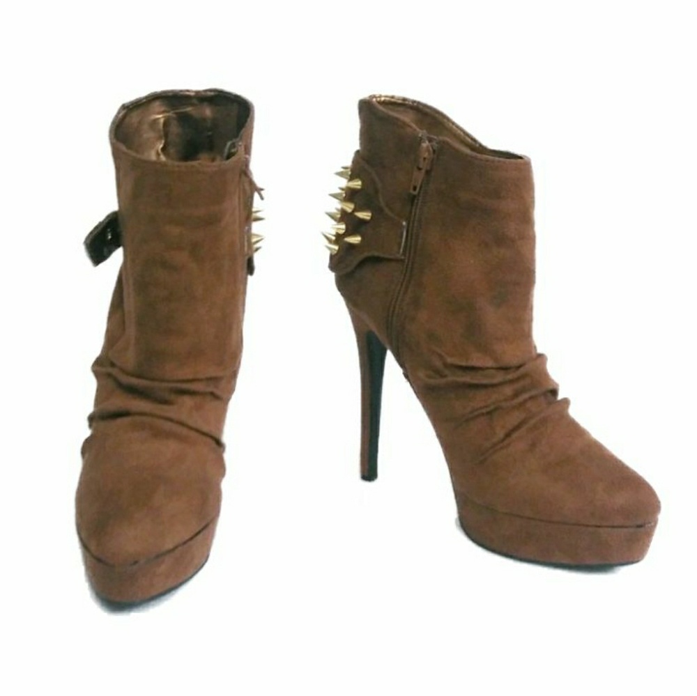 Wild Rose BRN Faux Suede Platform Heel Booties 7.5
